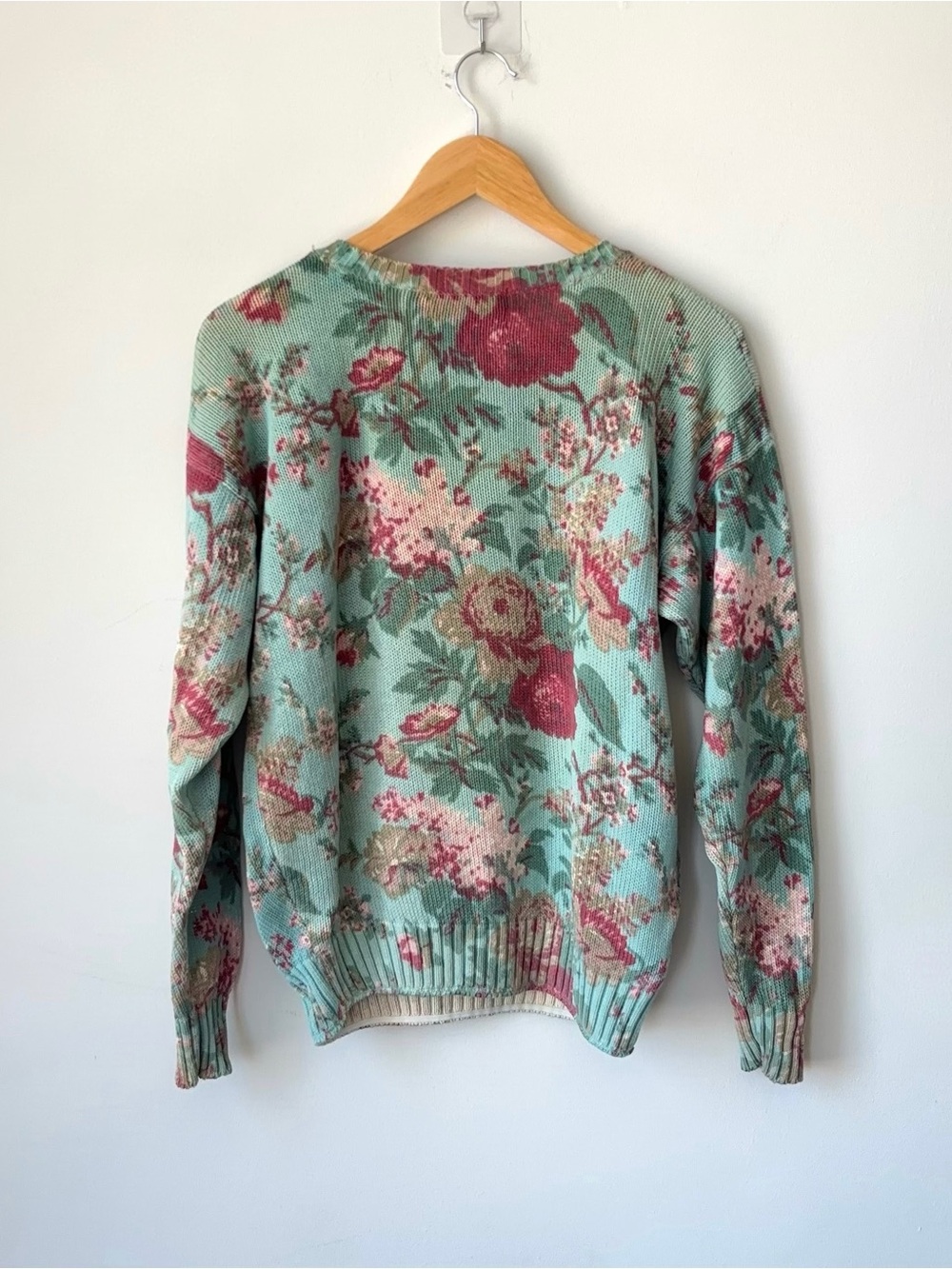 Vintage Ralph Lauren Teal Floral Sweater Size M Ramie Cotton Blend Blue Label - Picture 7 of 12